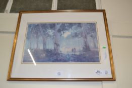 COLOURED PRINT, AUSTRALIAN BUSH SCENE, FRAMED AND GLAZED