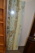 LARGE COLOURED PRINT ON BOARD, VIEW OF THE THAMES, 151CM HIGH