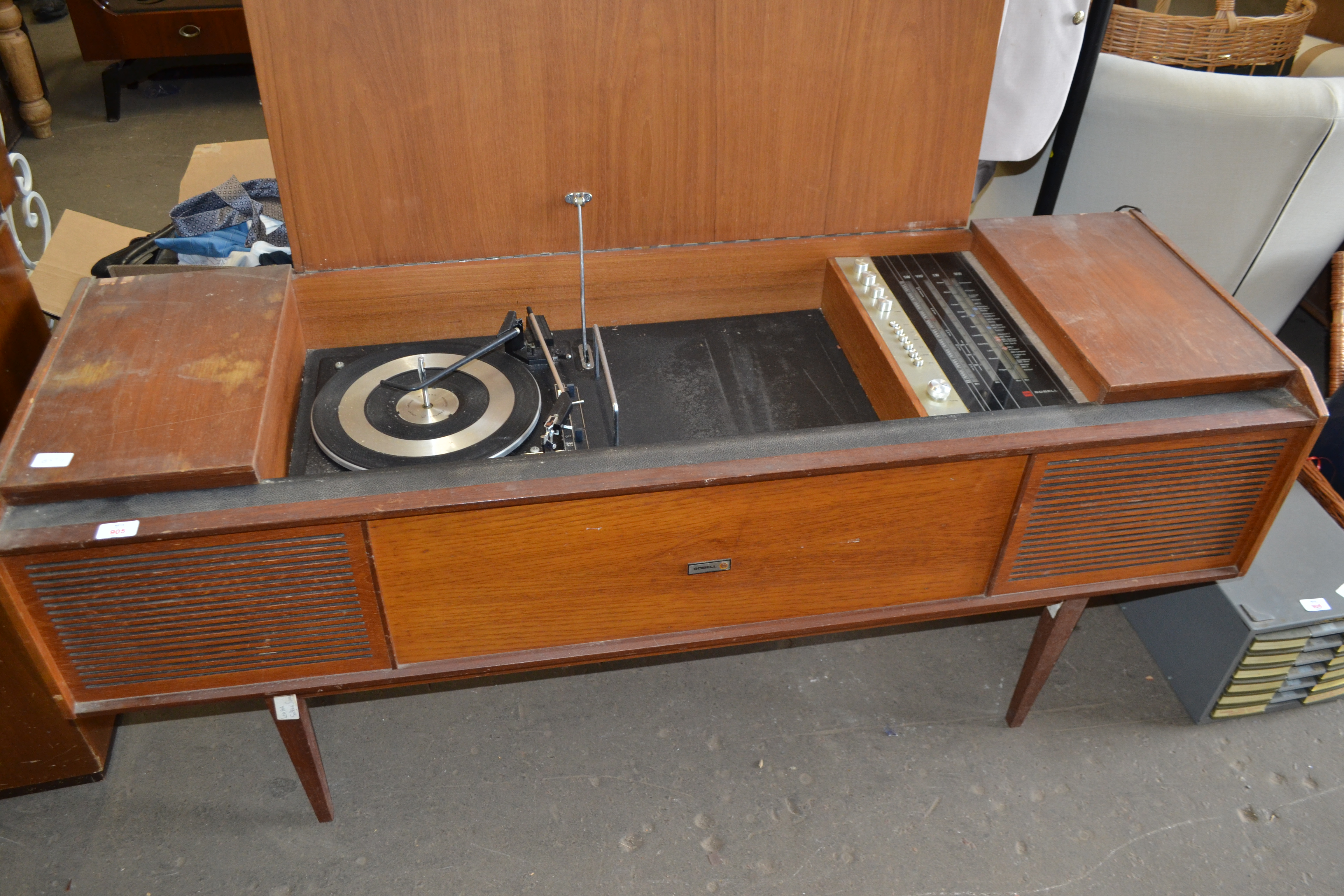 VINTAGE SOBEL TEAK CASED RADIOGRAM, MODEL NO SG685, 148CM WIDE