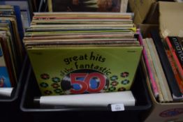 BOX OF MIXED RECORDS TO INCLUDE ALMA COGAN, WEST SIDE STORY, HOOKED ON SWING ETC