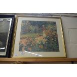 COLOURED PRINT AFTER CLAUDE MONET, 64CM WIDE, FRAMED AND GLAZED