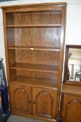 MODERN OAK FINISH BOOKCASE CABINET WITH CUPBOARD BASE, 199CM HIGH