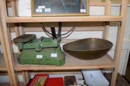 VINTAGE GREEN PAINTED KITCHEN SCALES