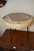 HARDWOOD TOPPED STOOL ON METAL LEGS