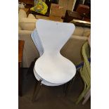 FOUR METAL FRAMED WHITE MODERN DINING CHAIRS