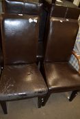 SET OF SIX MODERN BROWN LEATHER UPHOLSTERED DINING CHAIRS