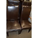 SET OF SIX MODERN BROWN LEATHER UPHOLSTERED DINING CHAIRS