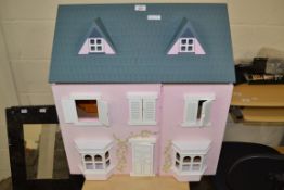 MODERN PINK PAINTED DOLLS HOUSE, 61CM WIDE