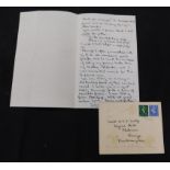 LAURENCE HOUSMAN (1865-1959), autograph letter signed dated Sept 11th 1953 to Mrs A E F Selfe,