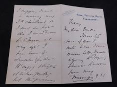 HARRY WILLES DARELL DE WINDT (1856-1933) autograph letter signed, Royal Pavilion Hotel, Folkestone