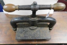 Vintage cast iron and brass bookplate, base press approx 250 x 300mm