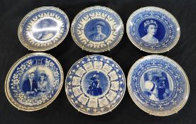 SET OF SIX WEDGWOOD BLUE AND WHITE DAILY MAIL ROYAL COMMEMORATIVE PLATES, 2002 Golden Jubilee of Her