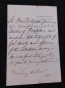 SIR SAMUEL WHITE BAKER (1821-1893) autograph letter signed circa 1883, Sandford Orleigh Newton Abbot