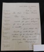 CHARLES BURGESS FRY (1872-1956) autograph letter signed dated Oct 18 1909 to the Rev Gore Brown, 1
