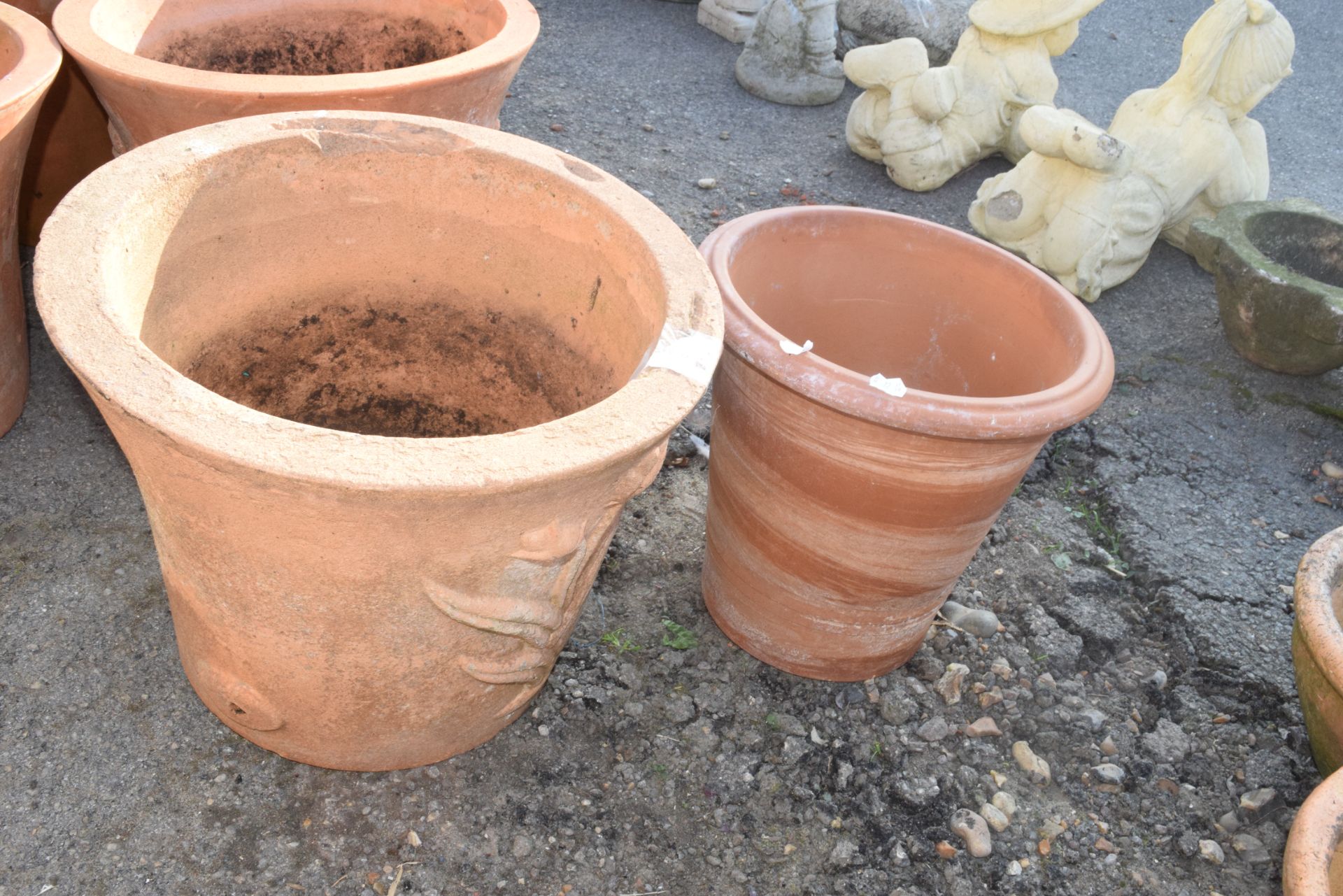 TWO TERRACOTTA PLANT POTS, APPROX HEIGHT 32CM