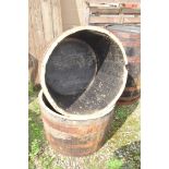 PAIR OF HALF WHISKY BARREL PLANTERS, HEIGHT APPROX 45CM