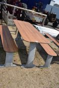 Industrial standard pub table and 2 benches with galvanised legs and rot proof tops