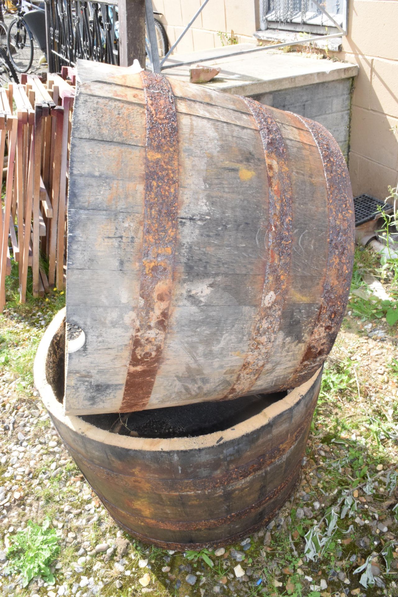 PAIR OF HALF WHISKY BARREL PLANTERS, HEIGHT APPROX 45CM - Image 2 of 2