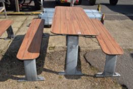 Industrial standard pub table and 2 benches with galvanised legs and rot proof tops