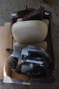 BOX OF CAR PARTS TO INCLUDE HEAD RESTS AND JACK SET