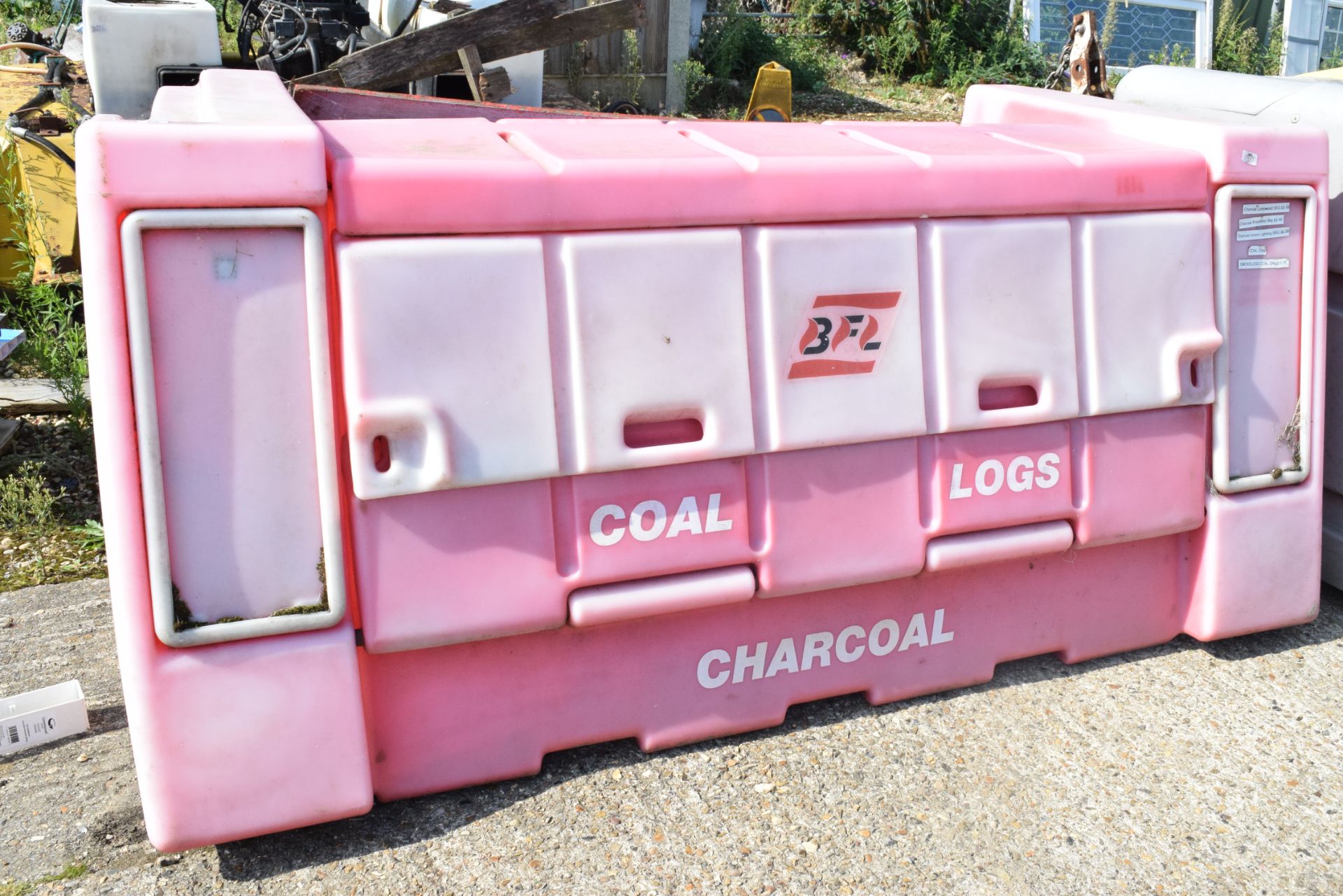 LARGE COAL/LOGS BUNKER FOR A SHOP DISPLAY/STORAGE, APPROX 225CM WIDE