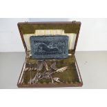 CASE OF SILVER PLATED CUTLERY TOGETHER WITH A GREEK WALL PLAQUE