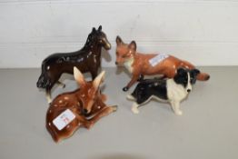 BESWICK MODEL FOX PLUS FURTHER MODELS, HORSE, SHEEPDOG AND A FAWN