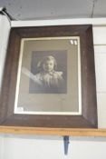 VINTAGE BLACK AND WHITE PHOTOGRAPH OF A YOUNG GIRL, OAK FRAMED AND GLAZED, 59CM HIGH