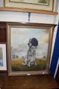 OIL ON CANVAS STUDY, DOG IN COUNTRY SETTING, GILT FRAMED, 70CM HIGH