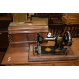 VINTAGE JONES SEWING MACHINE IN WOODEN CASE