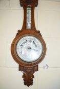 VICTORIAN OAK CASED ANEROID BAROMETER AND THERMOMETER COMBINATION