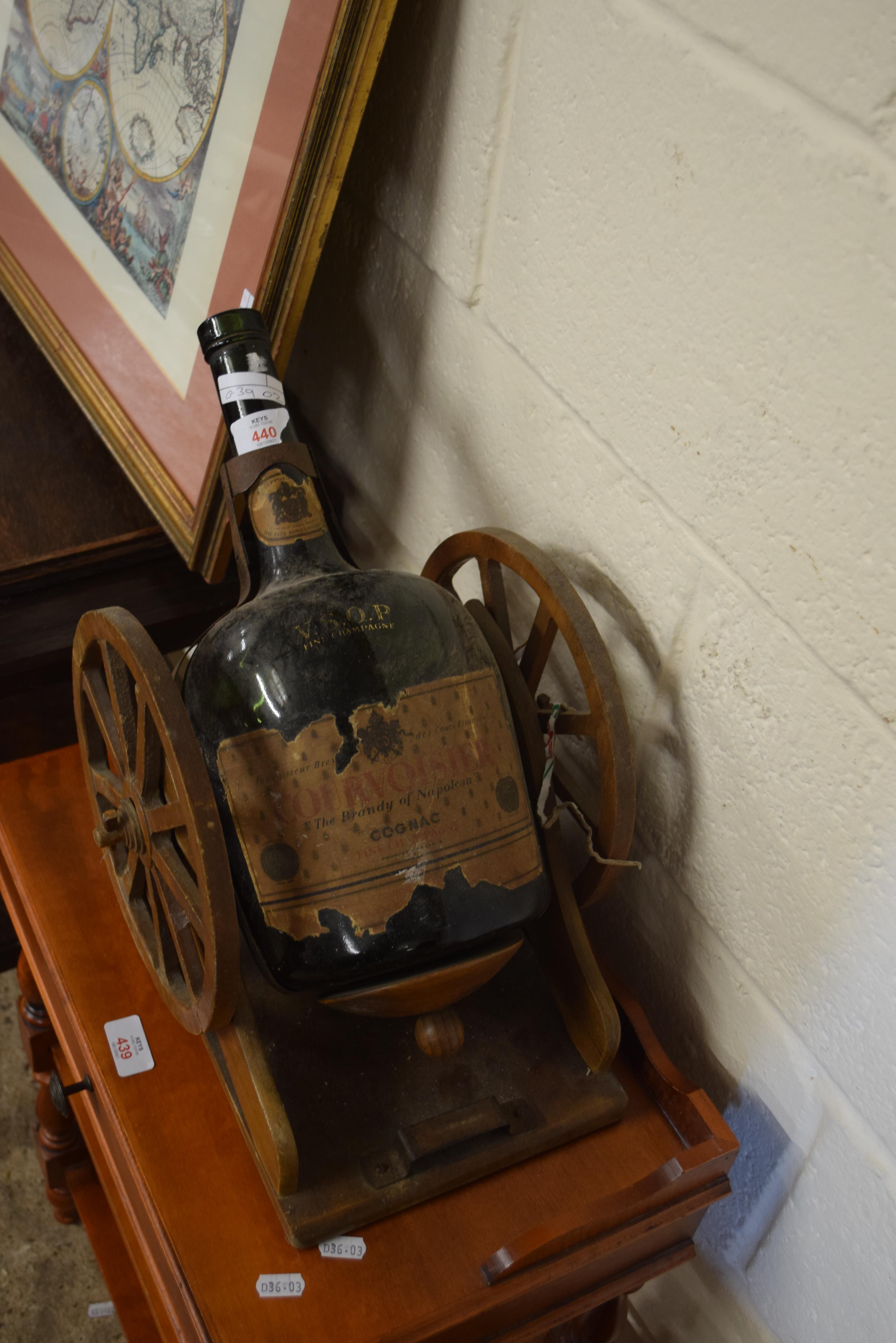 EMPTY BOTTLE OF COURVOISIER COGNAC MOUNTED ON A WHEELED BASE, 50CM LONG - Image 2 of 2