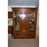EDWARDIAN MAHOGANY WARDROBE WITH TWO MIRRORED DOORS OVER A TWO DRAWER BASE, 110CM HIGH