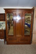 EDWARDIAN MAHOGANY WARDROBE WITH TWO MIRRORED DOORS OVER A TWO DRAWER BASE, 110CM HIGH