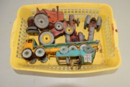 COLLECTION OF DINKY MODEL TRACTORS, DINKY LORRY AND DINKY LAND ROVER, VERY PLAY WORN CONDITION