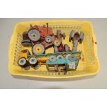 COLLECTION OF DINKY MODEL TRACTORS, DINKY LORRY AND DINKY LAND ROVER, VERY PLAY WORN CONDITION