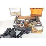 BOX OF MIXED ITEMS TO INCLUDE VARIOUS COSTUME JEWELLERY, NAPKIN RINGS, POCKET WATCHES ETC