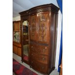 GOOD QUALITY EDWARDIAN MAHOGANY WARDROBE WITH BOW FRONT SECTION WITH TWO DOORS AND THREE DRAWERS AND