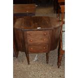 SMALL EARLY 20TH CENTURY SIDE CABINET WITH THREE DRAWERS AND TWO FLIP-TOP SIDE SECTIONS BEARING