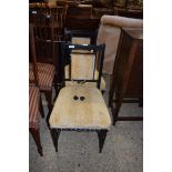 PAIR OF LATE 19TH CENTURY SIDE CHAIRS WITH UPHOLSTERED SEATS AND BACKS AND EBONISED FRAMES