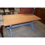 MODERN PINE REFECTORY TABLE WITH PAINTED BASE, 153CM WIDE