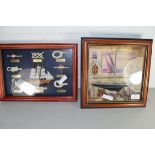 TWO MODERN FRAMED BOATING DIORAMA PICTURES TO INCLUDE ONE SHOWING A COLLECTION OF KNOTS