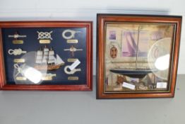 TWO MODERN FRAMED BOATING DIORAMA PICTURES TO INCLUDE ONE SHOWING A COLLECTION OF KNOTS