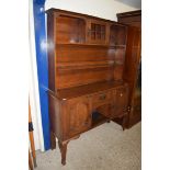 LATE 19TH CENTURY OAK SIDEBOARD WITH ARTS & CRAFTS INFLUENCE STYLE, SHELVED BACK AND BASE WITH TWO