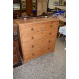 EARLY 20TH CENTURY PINE CHEST OF TWO SHORT OVER THREE LONG DRAWERS, 111CM WIDE