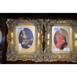 GROUP OF THREE MODERN COLOURED PRINTS SET IN MOULDED GILT FRAMES