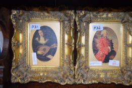 GROUP OF THREE MODERN COLOURED PRINTS SET IN MOULDED GILT FRAMES