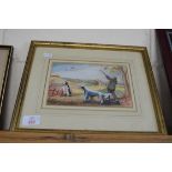 DONALD BALL, WATERCOLOUR STUDY, SHOOTING SCENE, FRAMED AND GLAZED, TOGETHER WITH A FRAMED COLOURED