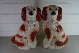 PAIR OF LIVER AND WHITE STAFFORDSHIRE DOGS