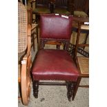 LATE VICTORIAN SIDE CHAIR WITH CARVED DETAIL AND RED UPHOLSTERY